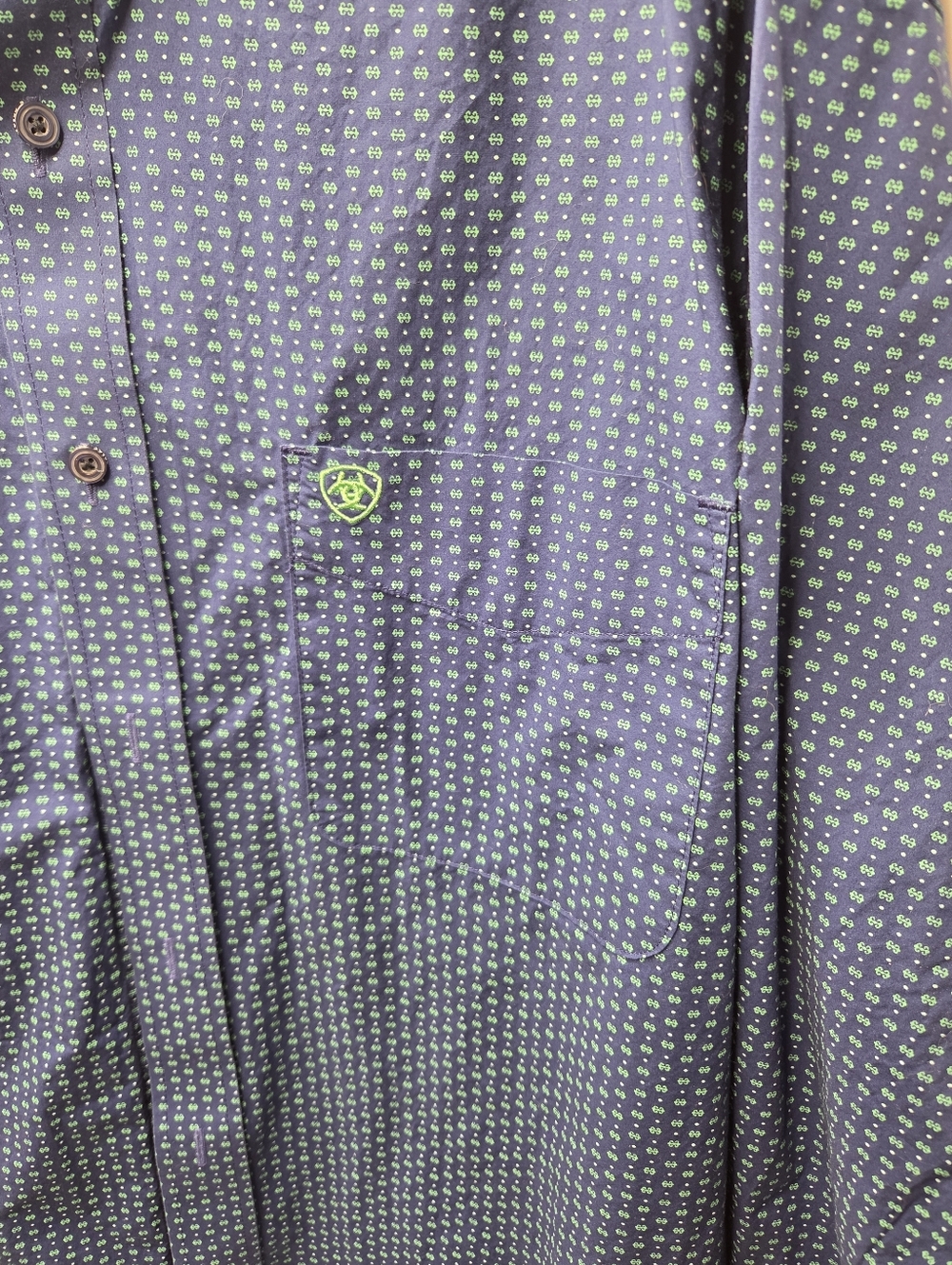 Ariat Men’s Button Down Shirt XL Blue Green Geo Print Western Casual #654 - Picture 2 of 8